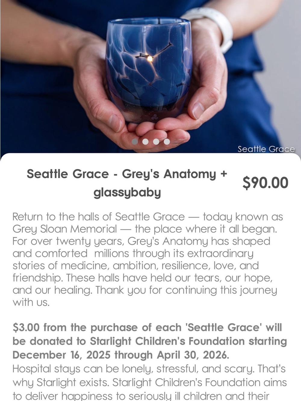 EUC Glassybaby x Grey’s Anatomy “Seattle Grace” Hand-Blown Candle Holder 💙 - Picture 2 of 7